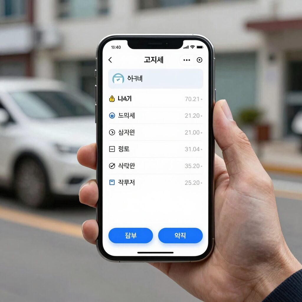 자동차세 고지서와 스마트폰 납부 화면이 함께 있는 이미지
