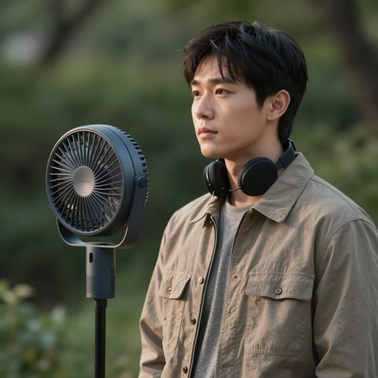 시홈 휴대용 선풍기 냉각패드를 목에 대고 있는 모습