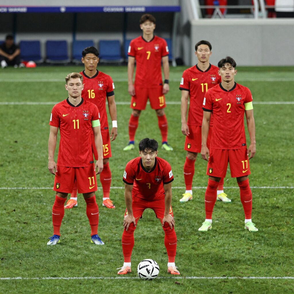체코 축구 국가대표팀 선수들이 라인업을 구성한 모습. 좋은 피파랭킹 순위를 기록 중인 체코의 조직력을 상징한다.