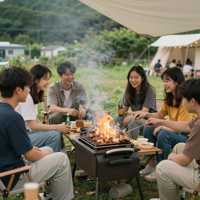 대천 펜션 별하나펜션 야외 바비큐 파티 장면