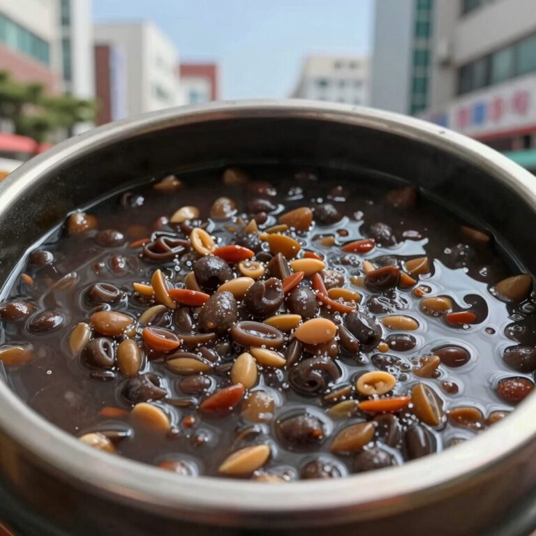 끓는 물에 도토리묵을 데쳐 찰랑찰랑해진 모습