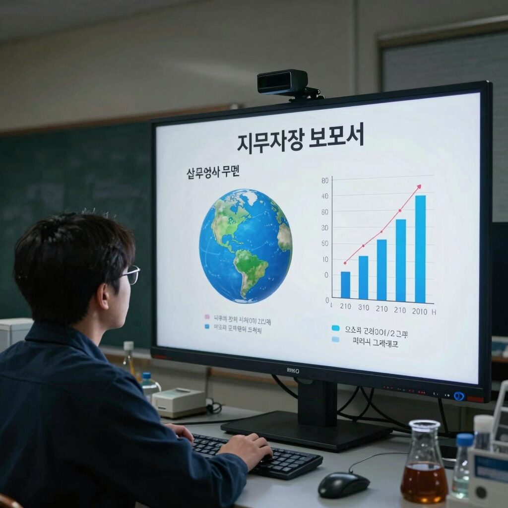 지구과학 보고서 예시로 실험 결과를 표와 그래프로 정리한 장면