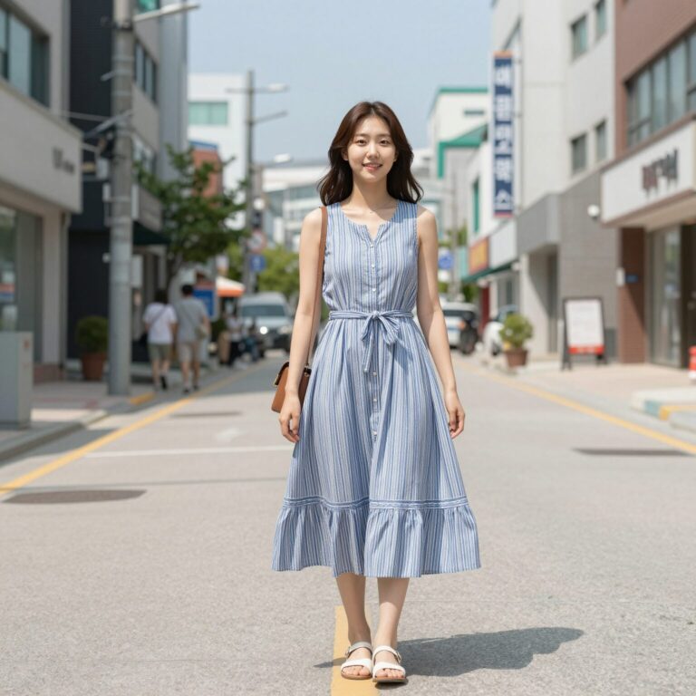 여름 바캉스를 위한 에스닉 원피스 착용 모습