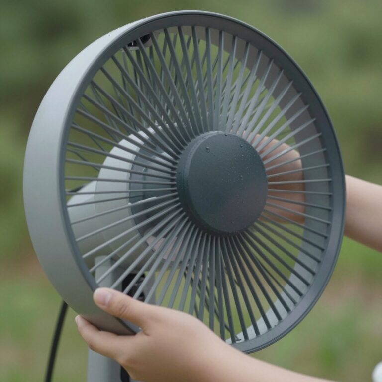 선풍기 망 분리 후 물로 세척하는 모습
