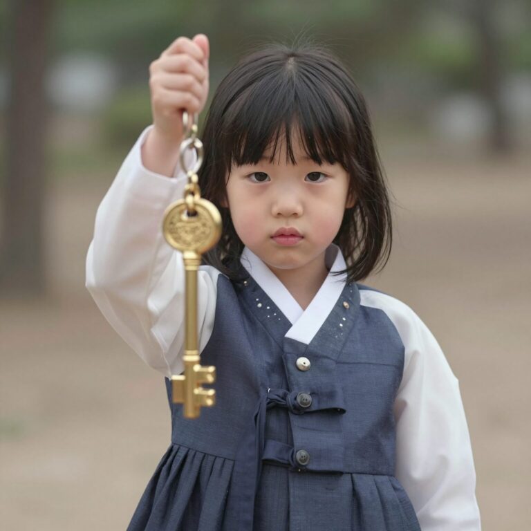 골드랜드 마지막화에서 아이가 황금열쇠를 쥐고 있는 장면. 배경은 흐릿한 공원이며 아이의 표정은 알 수 없다.