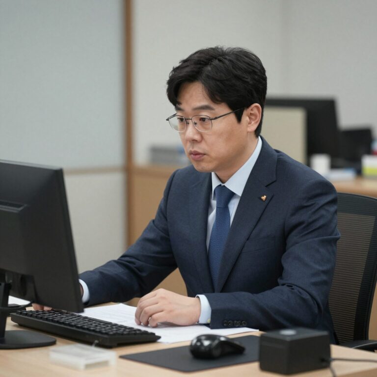 허철훈 중앙선관위 사무총장이 사무실에서 업무를 보고 있는 모습