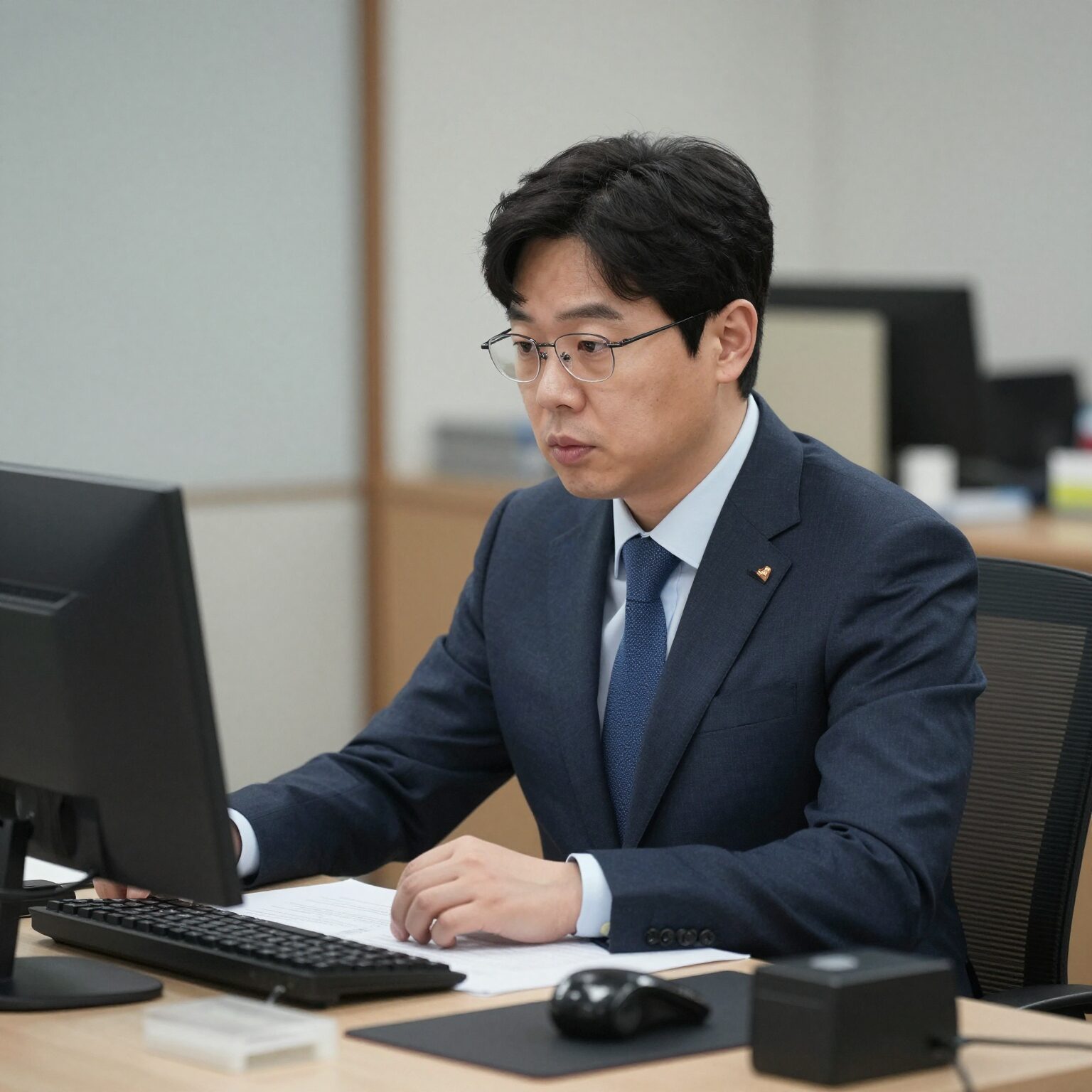 허철훈 중앙선관위 사무총장이 사무실에서 업무를 보고 있는 모습