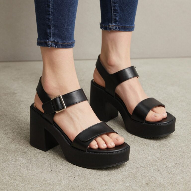 Hush Puppies women leather velcro platform sandals 6cm black