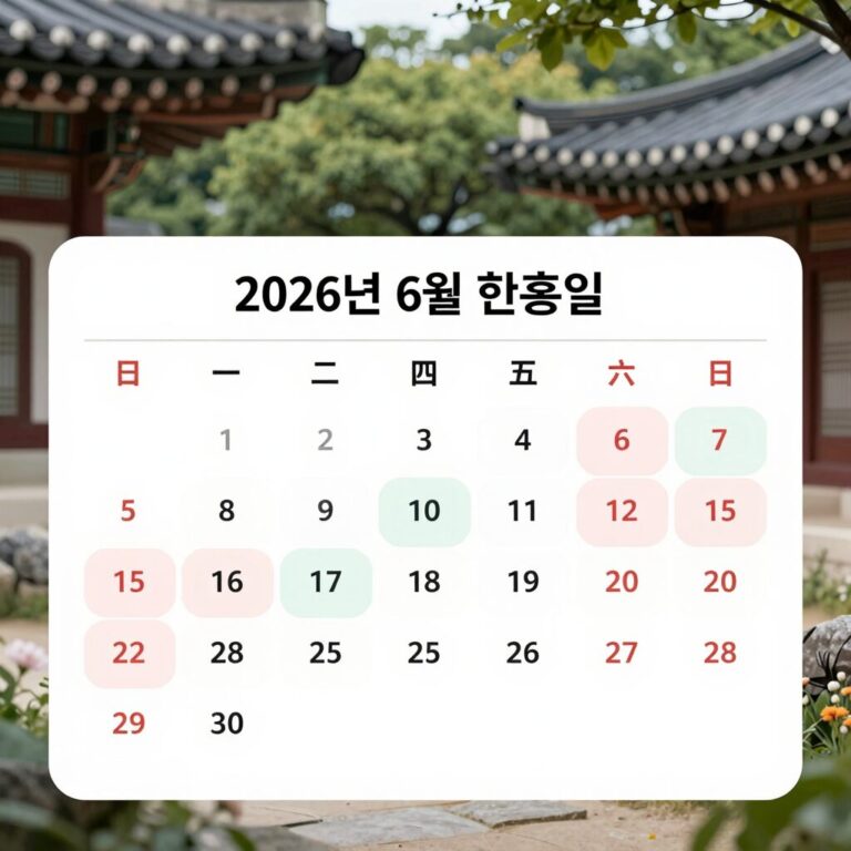 2026년 6월 달력에 현충일과 대체공휴일이 표시된 이미지. 6월 6일 토요일과 6월 8일 월요일이 강조되어 있음