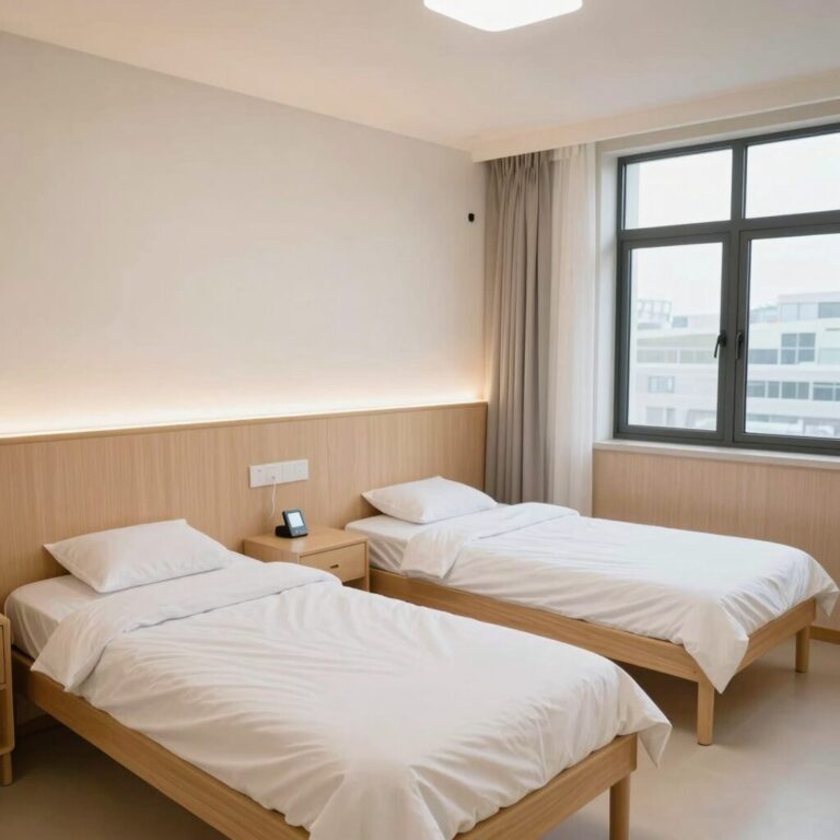 인천 요양병원 1등급 병실 내부 깔끔한 침대와 환기 시설
