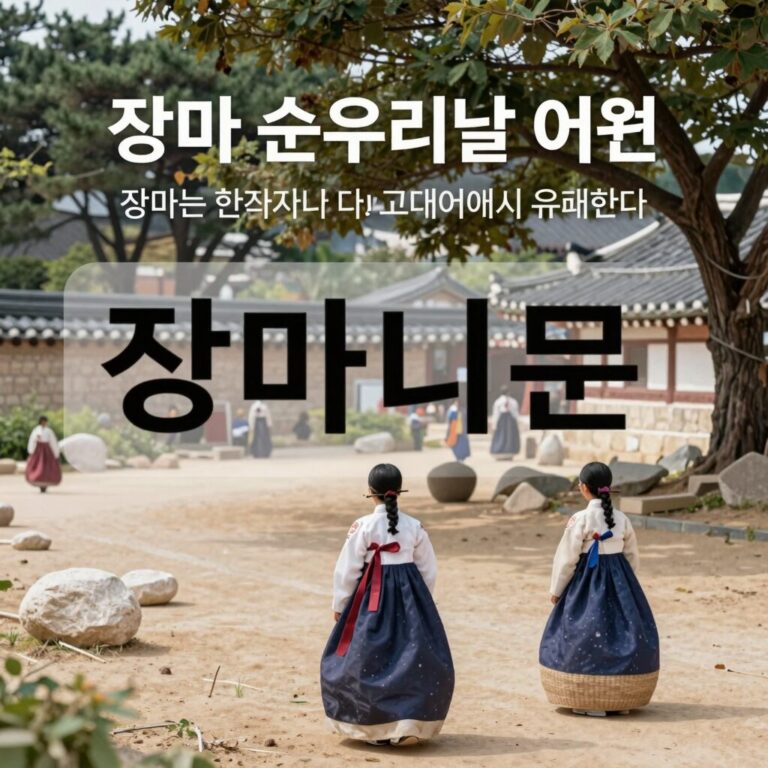 장마 순우리말 어원 설명 이미지, 장마는 한자가 아니라 고대어에서 유래했다는 내용을 시각화