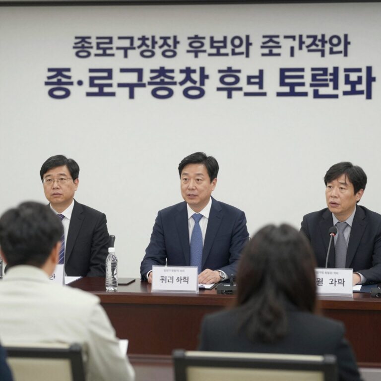종로구청장 후보들이 토론회에서 공약을 설명하는 모습