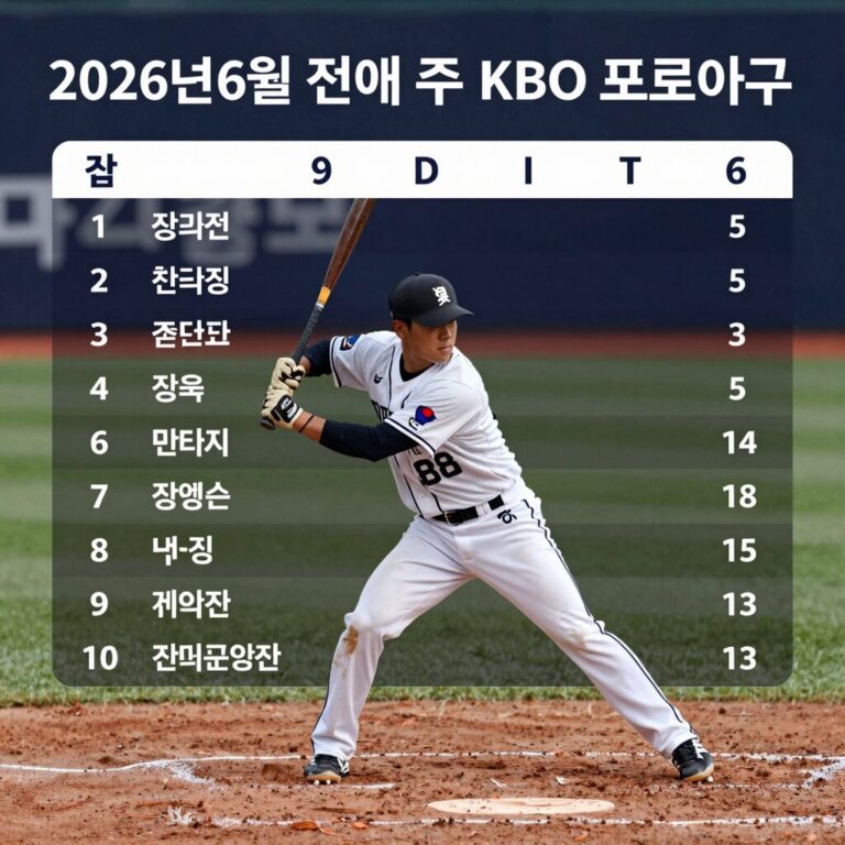 2026년 6월 첫째 주 KBO 프로야구 순위표와 주요 선수들