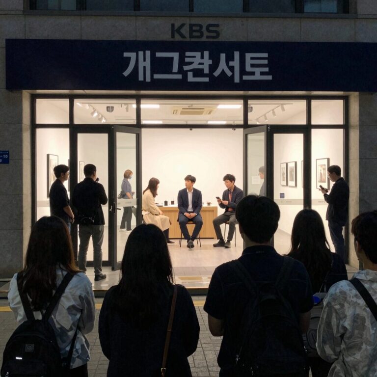 KBS 아트홀 입구에서 개그콘서트 방청을 기다리는 관객들 모습