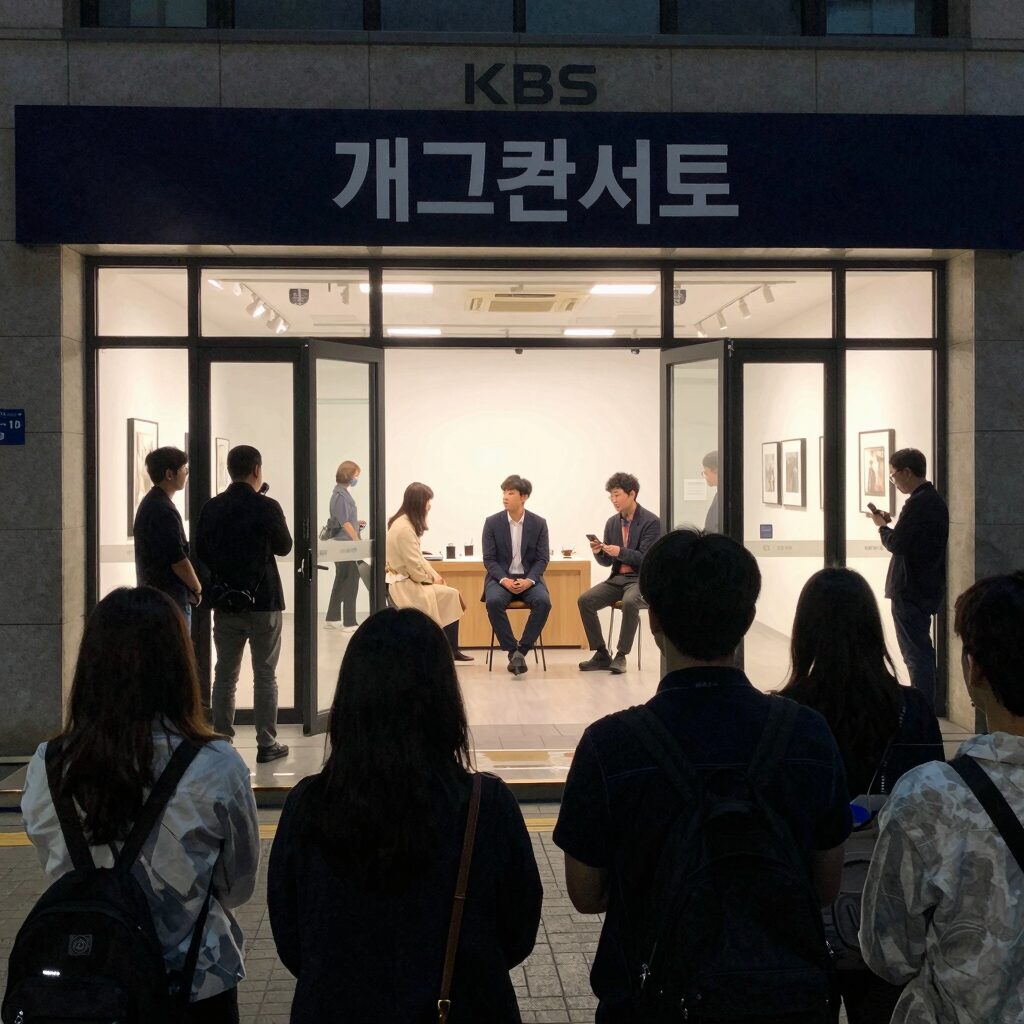 KBS 아트홀 입구에서 개그콘서트 방청을 기다리는 관객들 모습