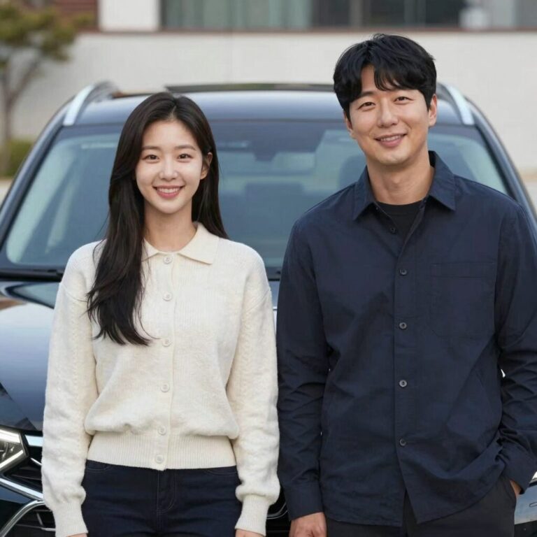 김영희와 남편 윤승열이 새차 앞에서 딸과 함께 행복한 모습