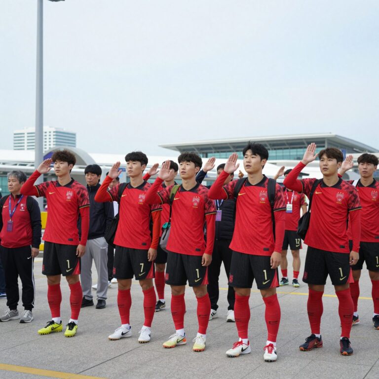 2026 월드컵 귀국하는 한국 축구 대표팀 선수들이 공항 도착장에서 팬들에게 인사하는 모습