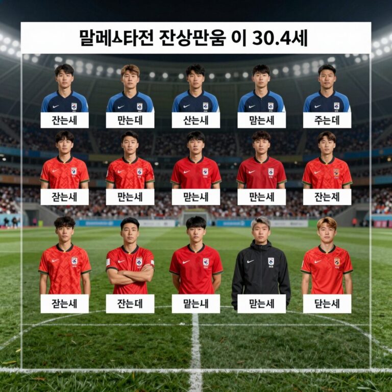 한국 축구 대표팀 팔레스타인전 선발 평균 나이 30.4세와 주요국 비교 그래프