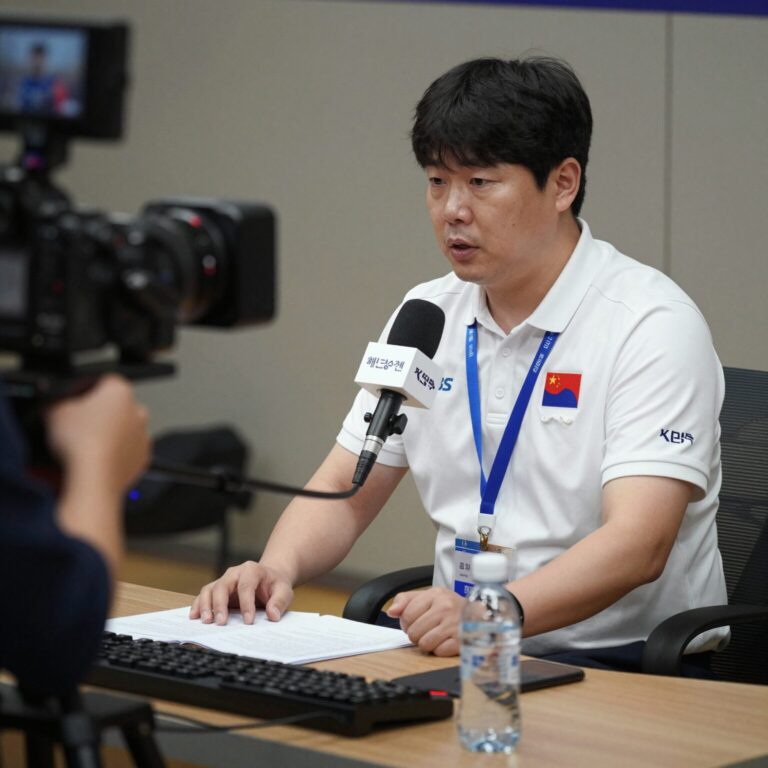 KBS 이영표 해설위원이 체코전 중계에서 전술 분석을 하고 있는 모습