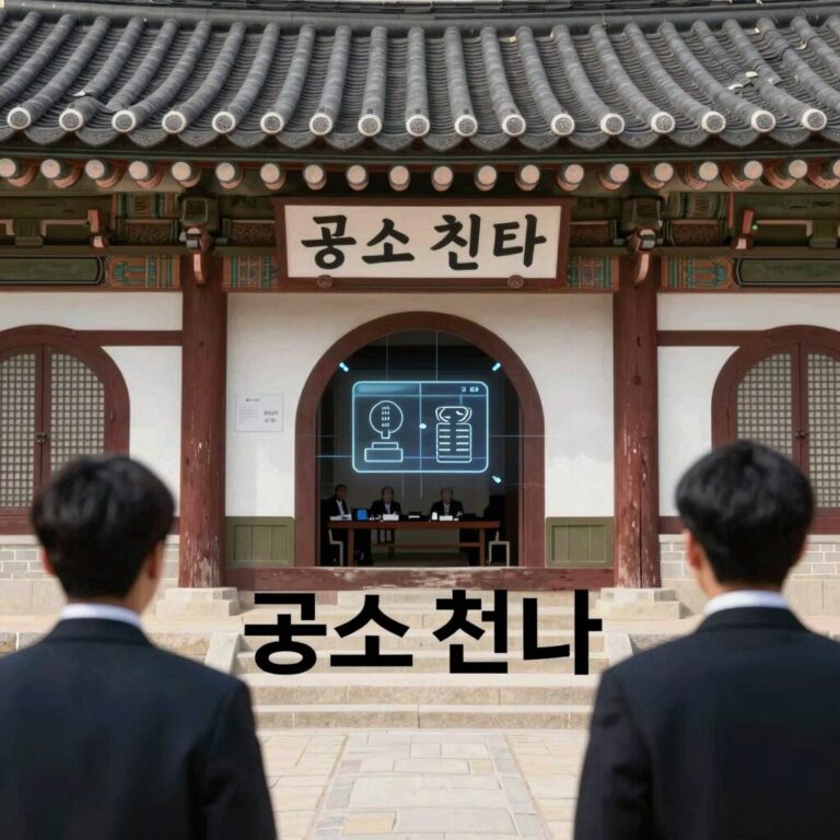 공소 취소의 법적 개념을 설명하는 법원과 검찰 이미지