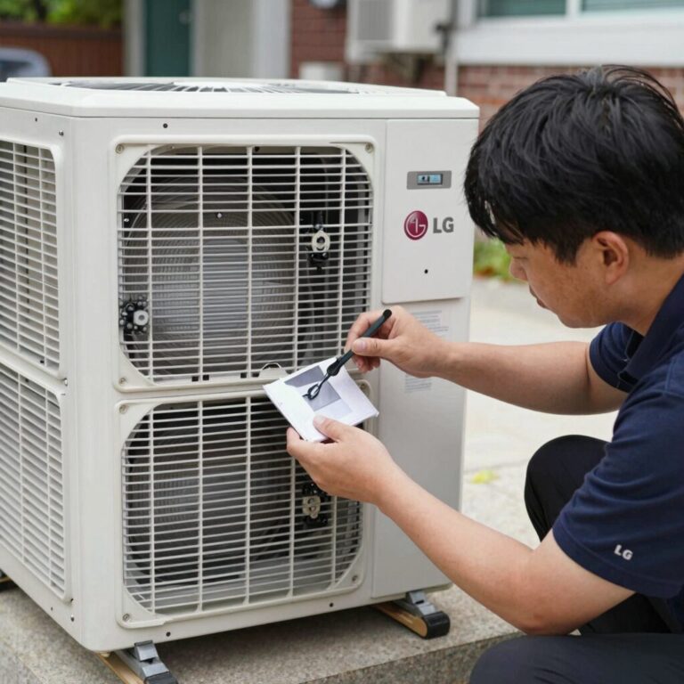 LG 에어컨 청소 서비스 작업 중 분해된 내부 모습