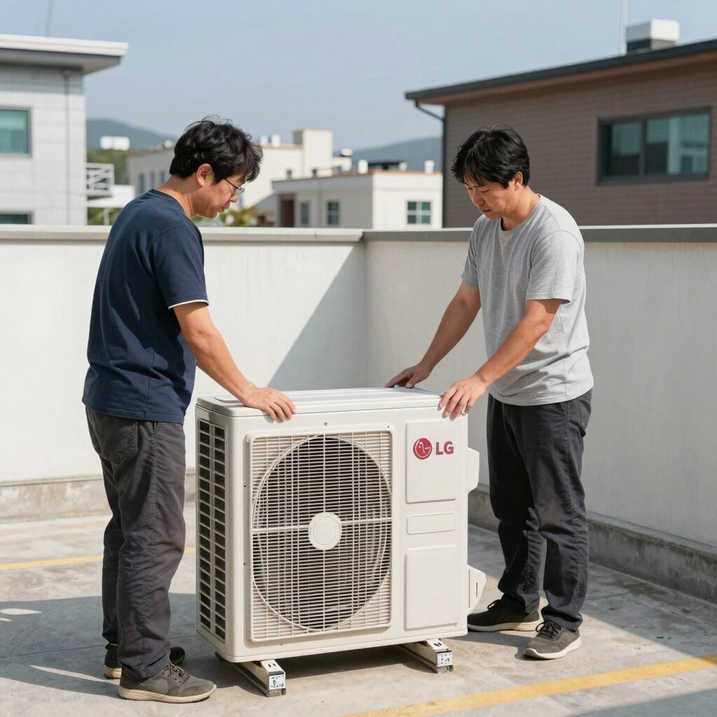 LG 이동식 에어컨 설치 완료 모습