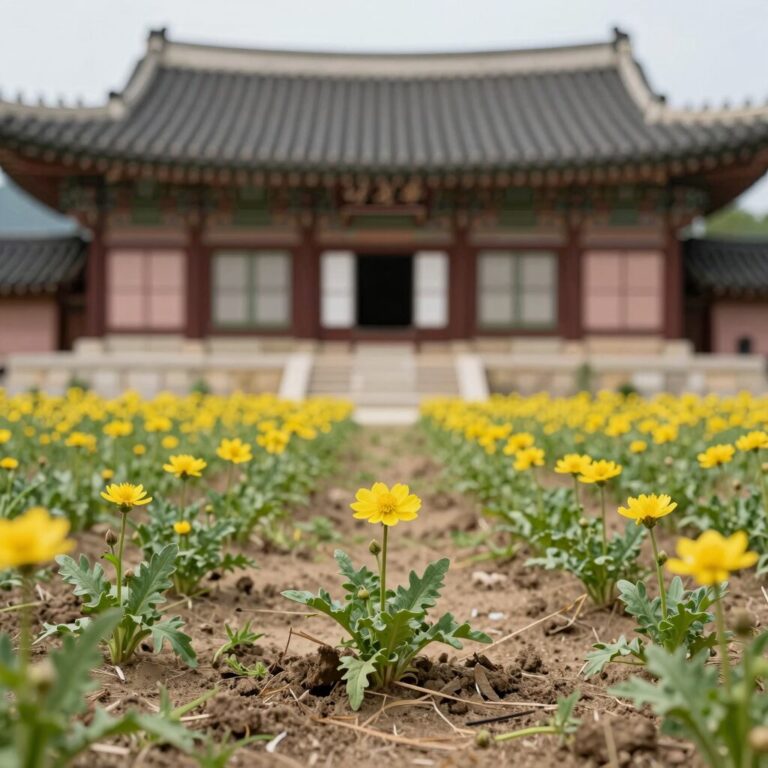 땅나리꽃이 땅을 향해 고개 숙인 모습, 길상사 극락전 앞