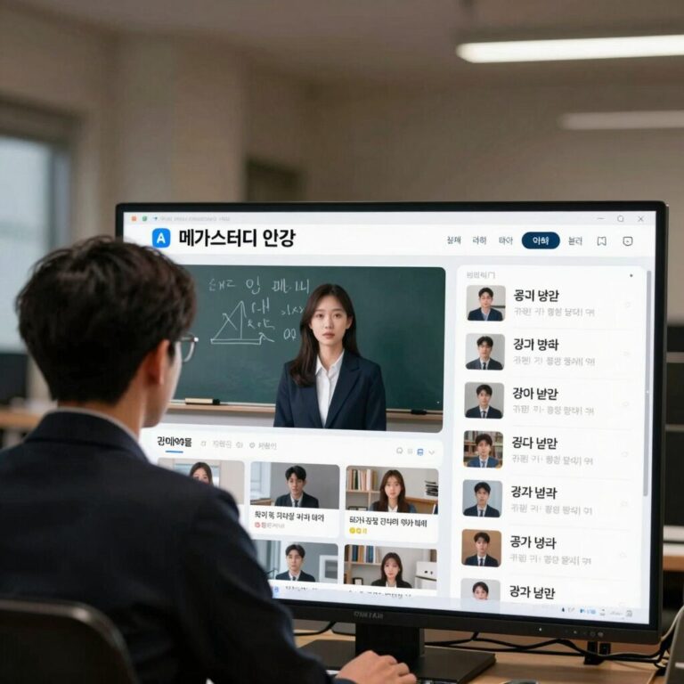 메가스터디 인강의 AI 기반 학습 분석 화면과 강의 목록