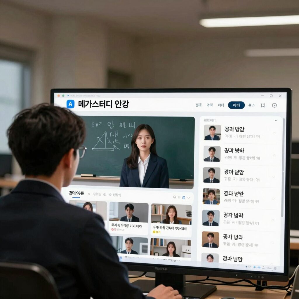 메가스터디 인강의 강의 화면과 AI 학습 추천 시스템