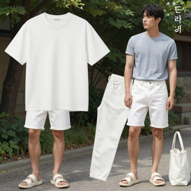 여름 남자 반바지 코디 예시 화이트 치노 데님 그라미치 핫팬츠