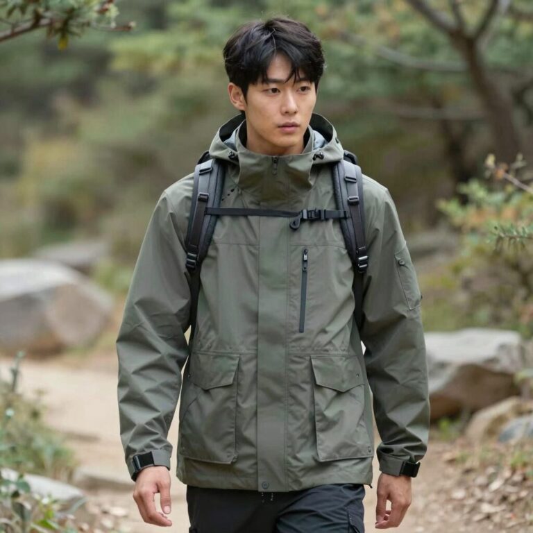 남성 매쉬 조끼를 입고 등산하는 사람의 모습