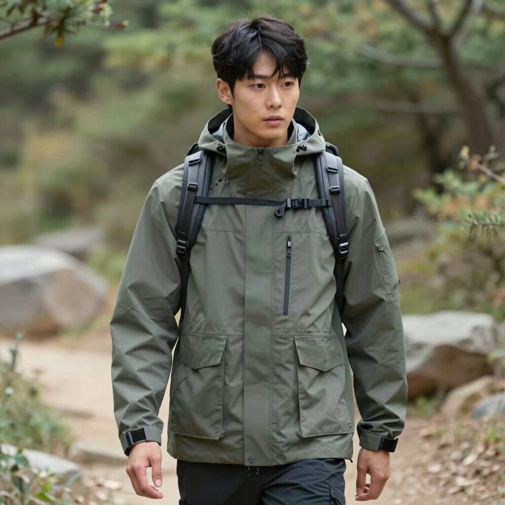 남성 매쉬 조끼를 입고 등산하는 사람의 모습