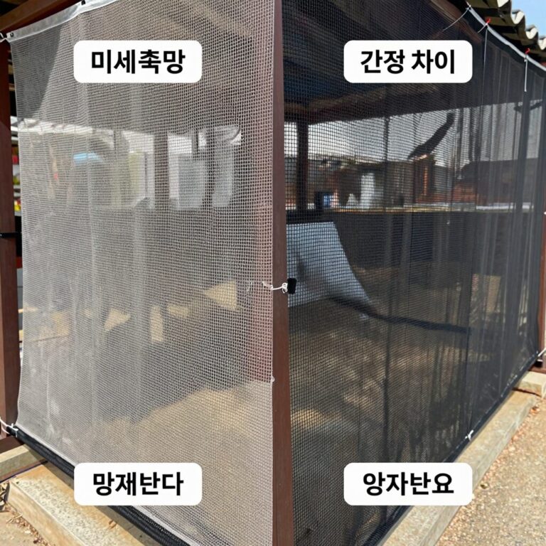 미세촘촘망과 일반 방충망 비교 이미지, 망 간격 차이가 뚜렷하게 보임