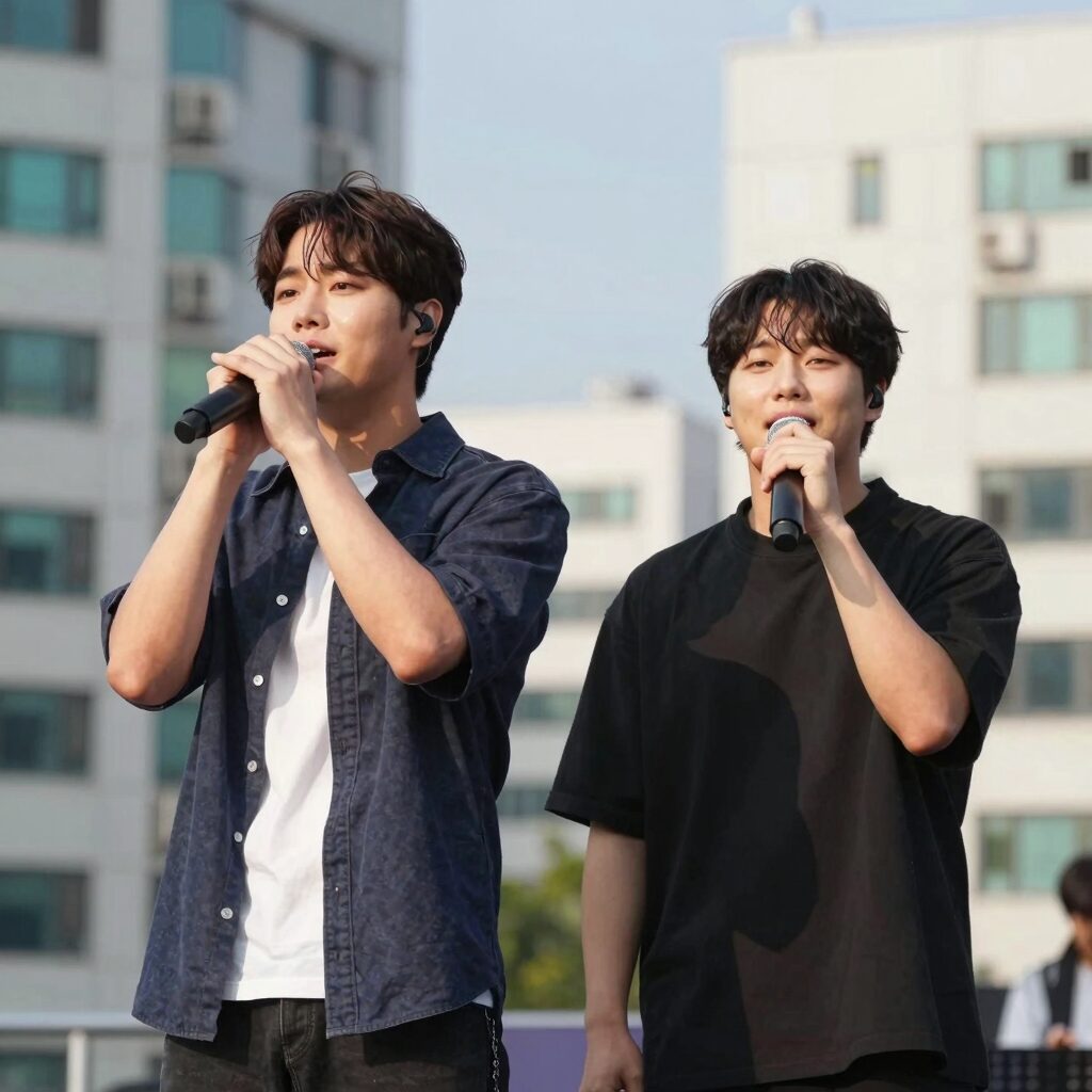 Mistrot 4U TOP7 and duet partner performance on stage with emotional expressions
