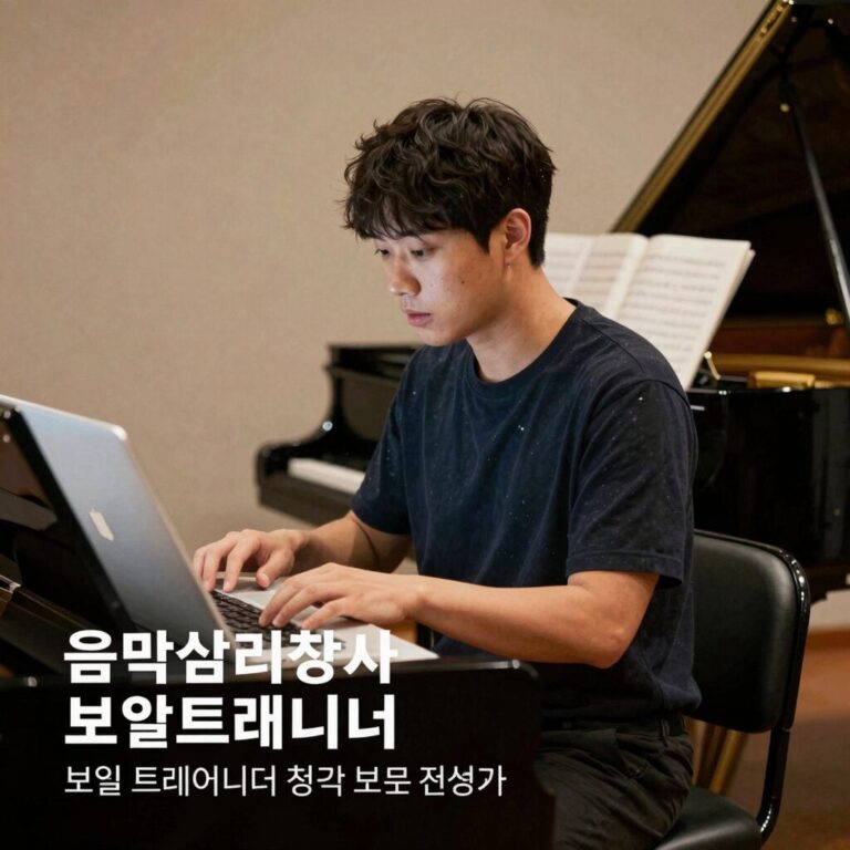 음악 관련 직업 세 가지 분야를 설명하는 이미지 음악심리상담사 보컬트레이너 청각보호 전문가