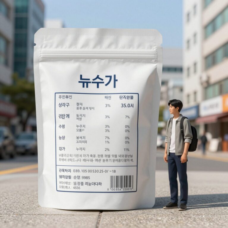 뉴슈가 제품 성분표와 포장 모습