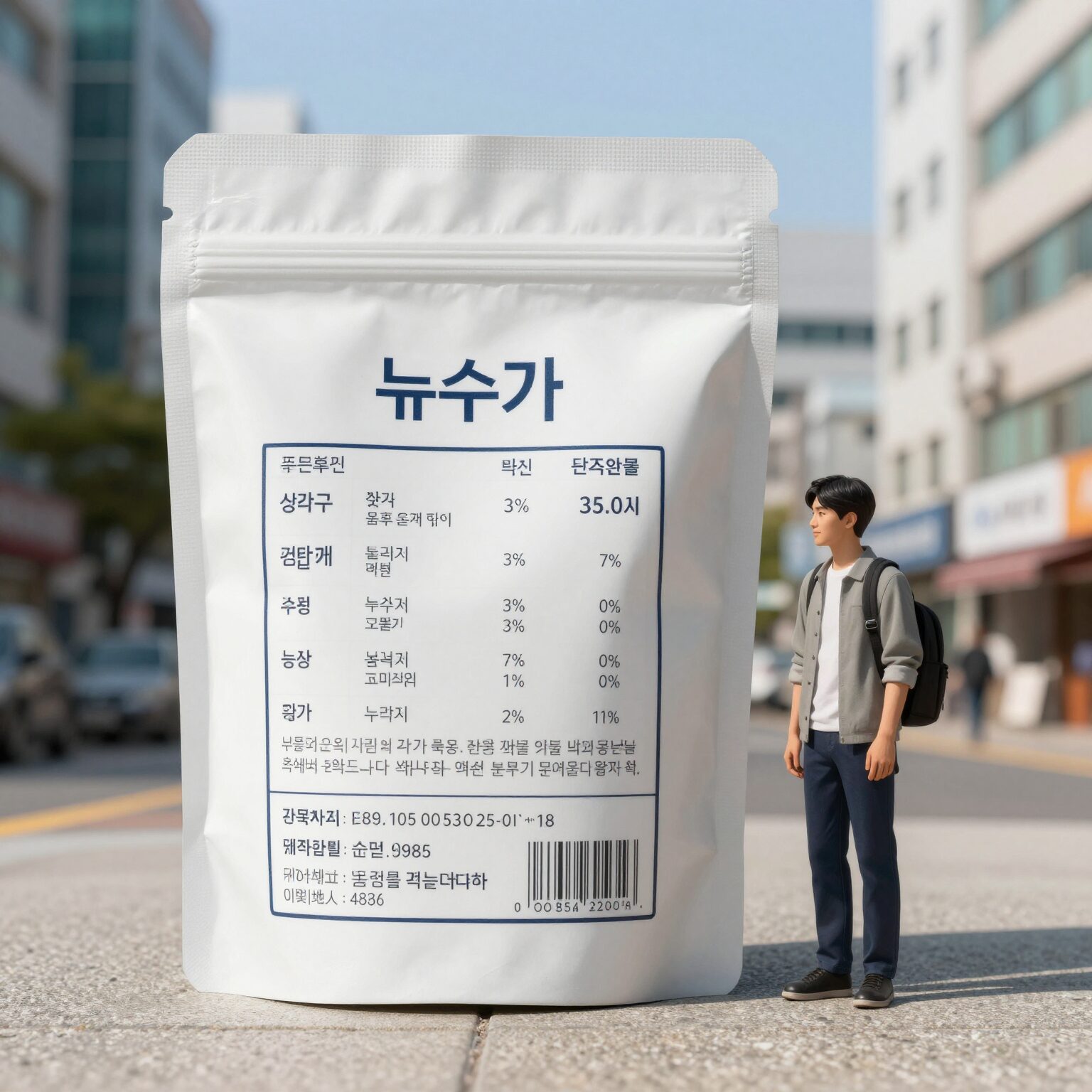 뉴슈가 제품 성분표와 포장 모습