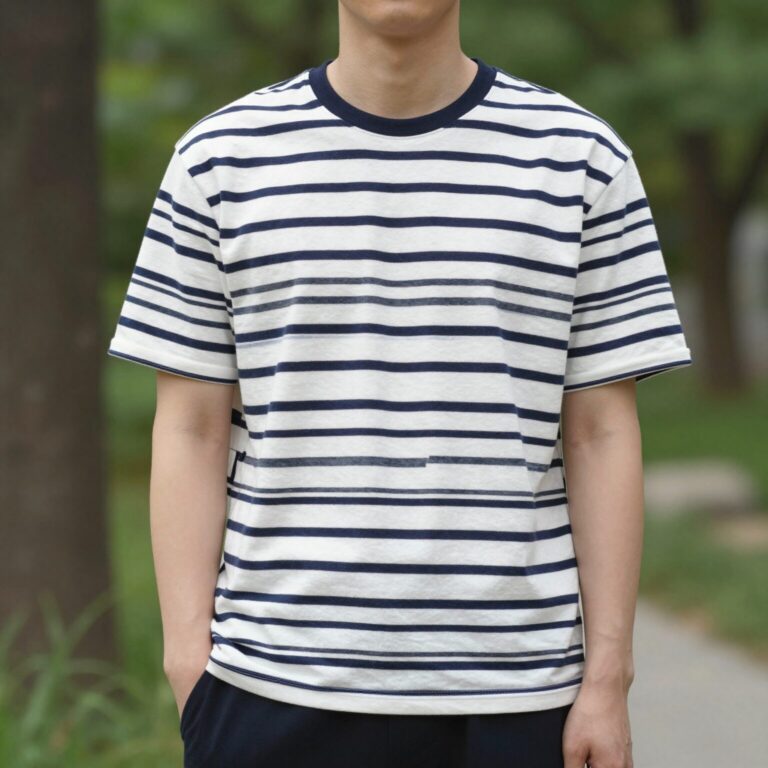올젠 스트라이프 카라 반팔 티셔츠 모델 착용샷