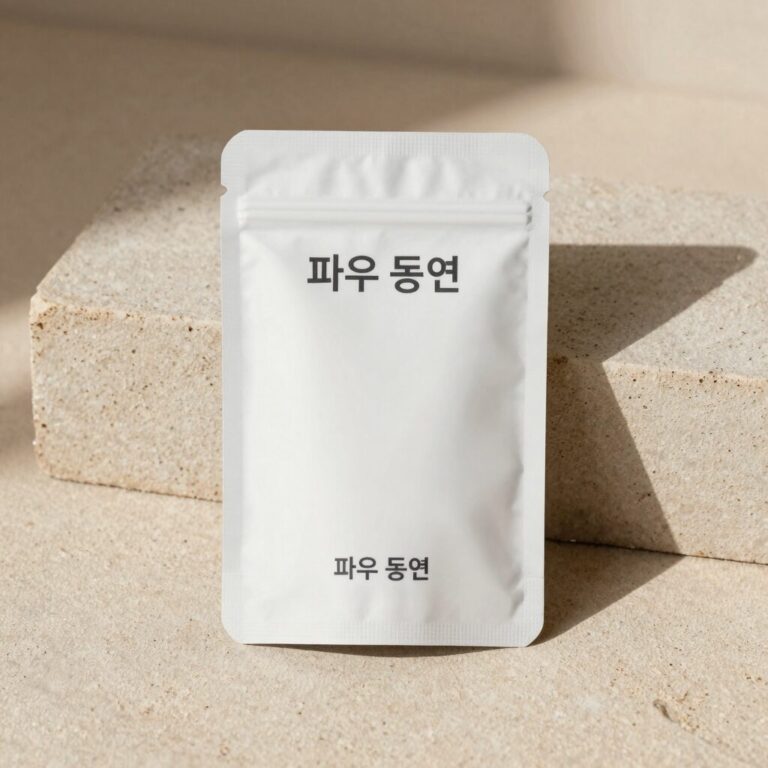 파우 동연 제품 사진, 부드러운 질감과 자연 유래 성분 강조