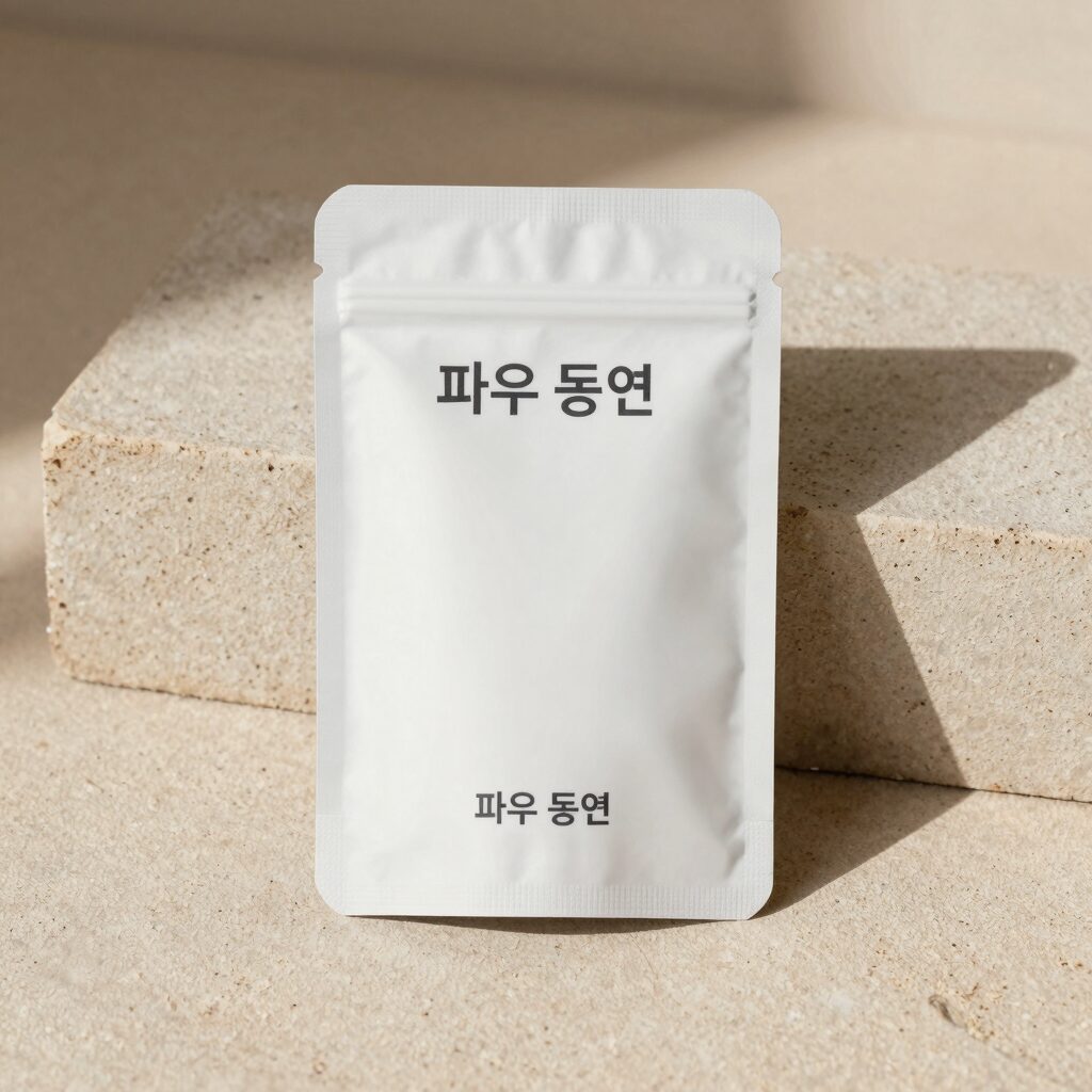 파우 동연 제품 사진, 부드러운 질감과 자연 유래 성분 강조