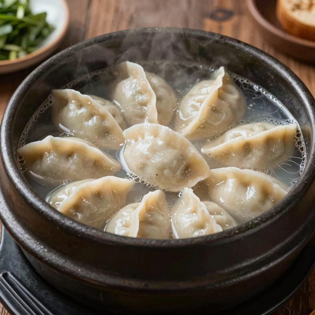 포천 만두전골 신선한 재료와 진한 육수를 담은 냄비 사진