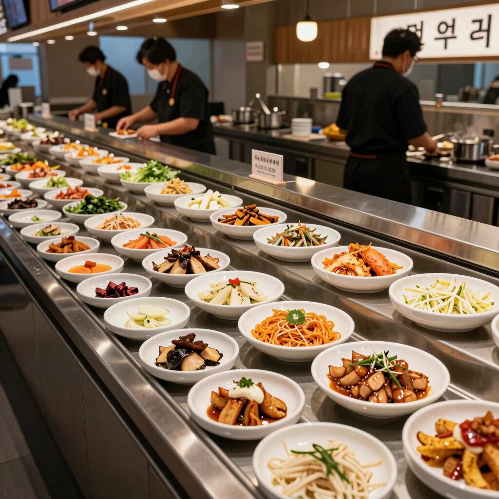 포천 차이홍 중식 무한리필 뷔페 내부 전경과 다양한 중화요리들이 진열된 모습