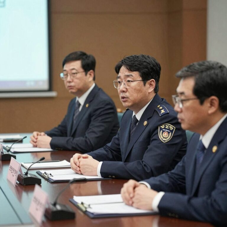 경찰청장 직무대행 김진욱 차장이 청사에서 회의하는 모습