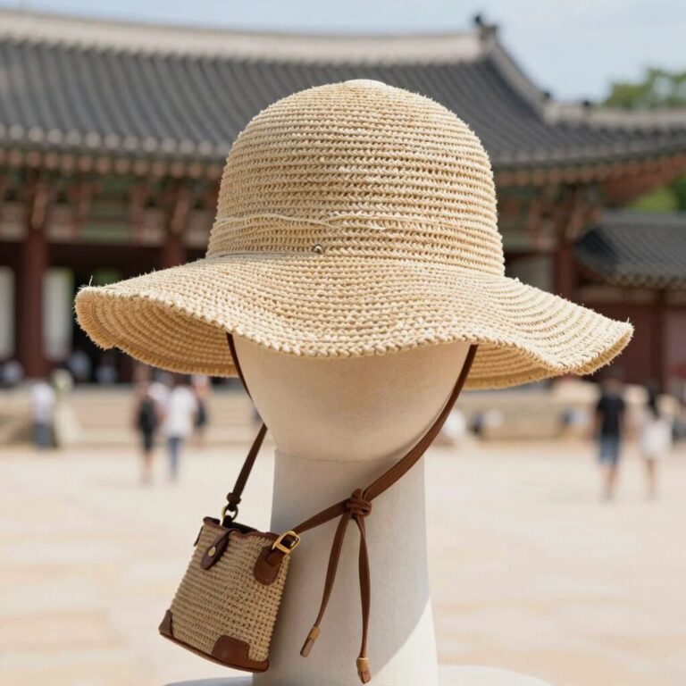 프라하 라피아실로 만든 여름 모자와 가방
