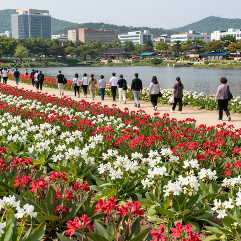 2026년 세미원 연꽃축제에서 활짝 핀 홍련과 백련이 연못을 가득 채운 모습. 방문객들이 산책로를 따라 걸으며 사진을 찍고 있다.