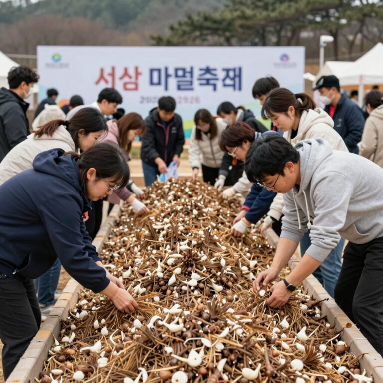서산 마늘축제 2026에서 방문객들이 마늘 수확 체험을 하고 있는 모습