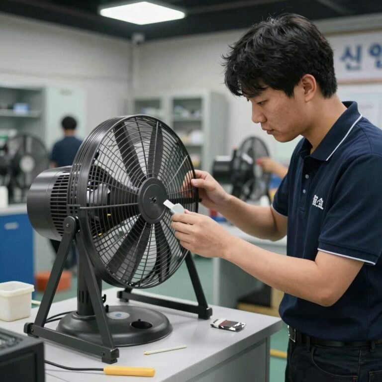 신일 서비스센터 내부에서 선풍기 점검하는 모습