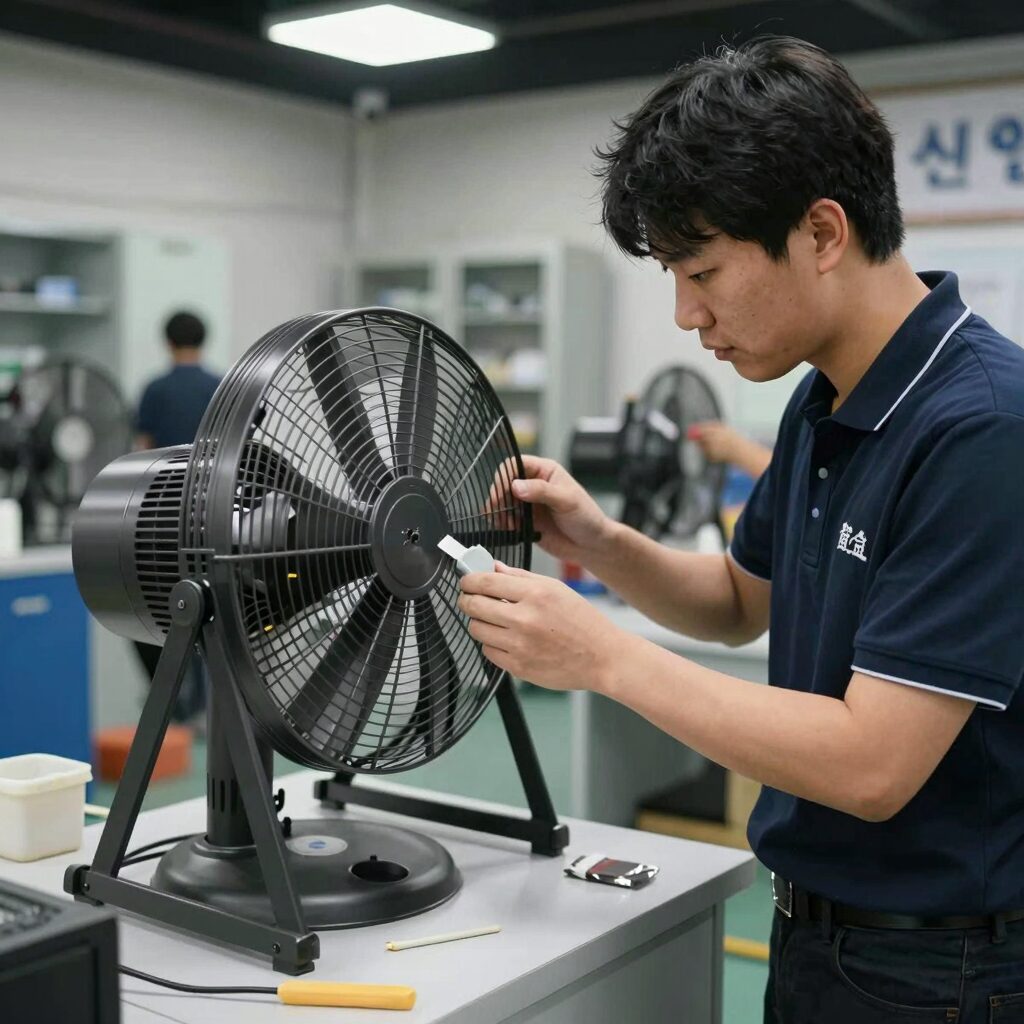 신일 서비스센터 내부에서 선풍기 점검하는 모습