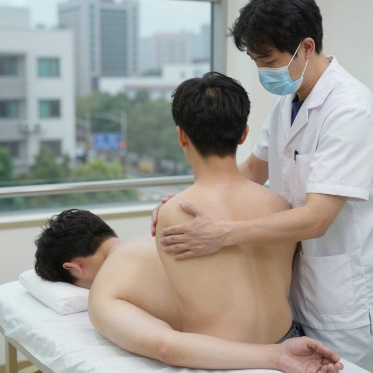 어깨 도수치료를 받는 환자의 모습