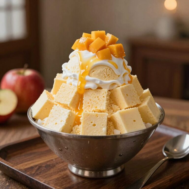 2026년 설빙 애플망고치즈빙수 요거트 아이스크림과 큐브 치즈케이크가 토핑된 비주얼
